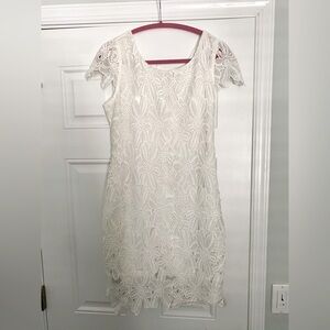 Lace floral detail white dress